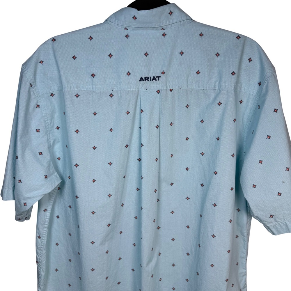 Ariat Royce Mens M Blue Geometric Diamond Western Short Sleeve Button Down Shirt - Picture 5 of 15